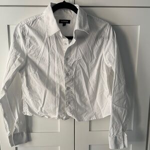 Express White Cropped Button-Down Shirt